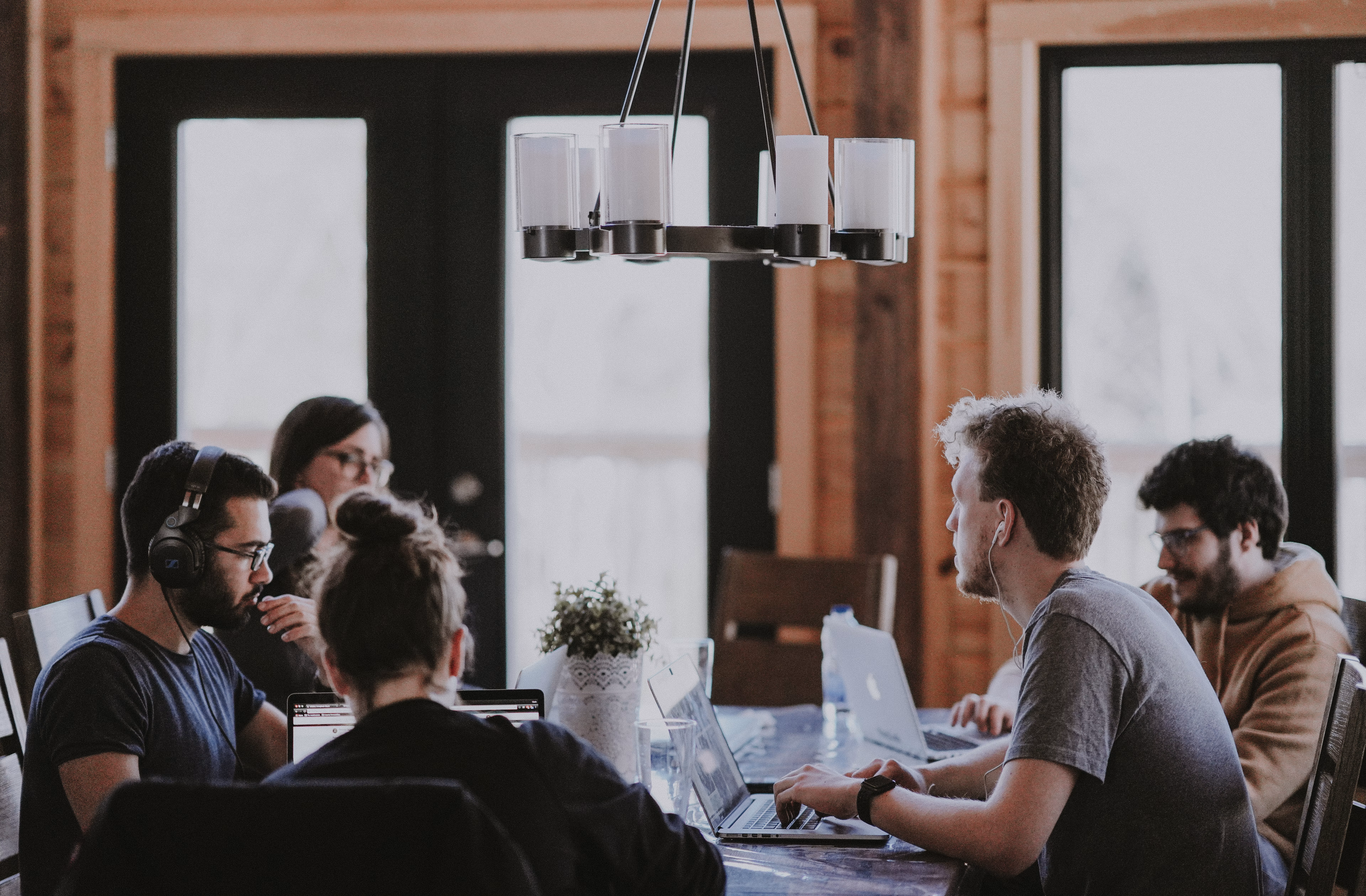 Team discussing a project around a table