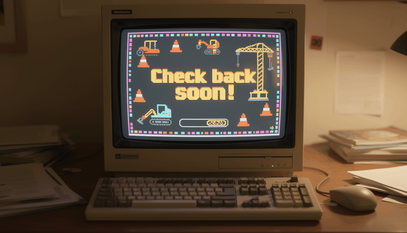 Retro computer monitor displaying a maintenance placeholder